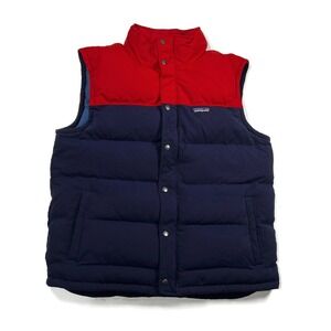 Patagonia Bivy Down Puffer Vest Jacket Mens Large Red Blue Snap Zip Winter